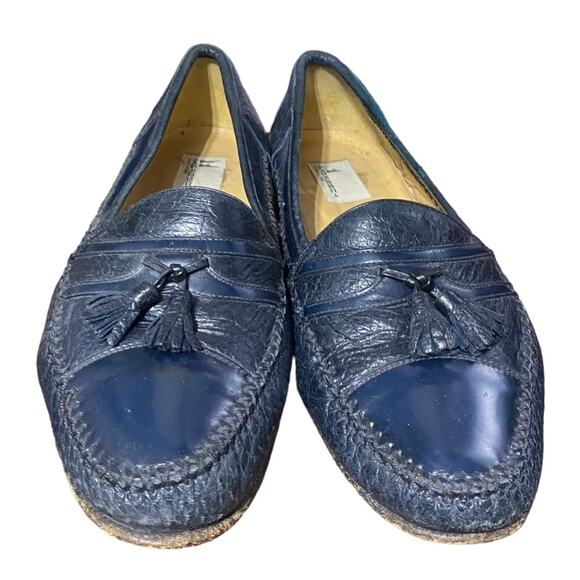 Moreschi navy blue genuine leather tassle loafers Made in Italy - Men's 10 - Picture 2 of 9
